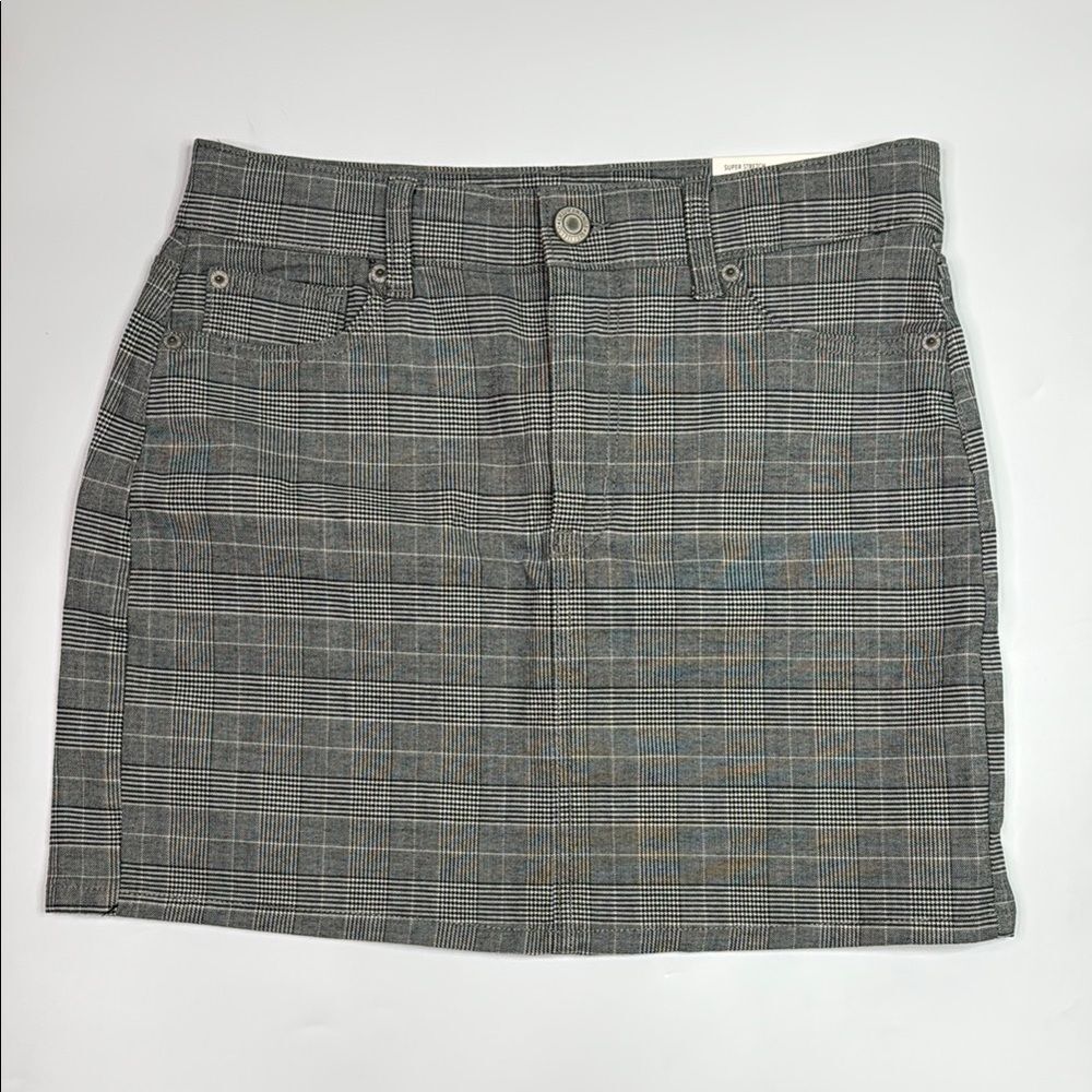 American Eagle Super Stretch Hi Rise Mini Black White Check Skirt 6 LONG NWT